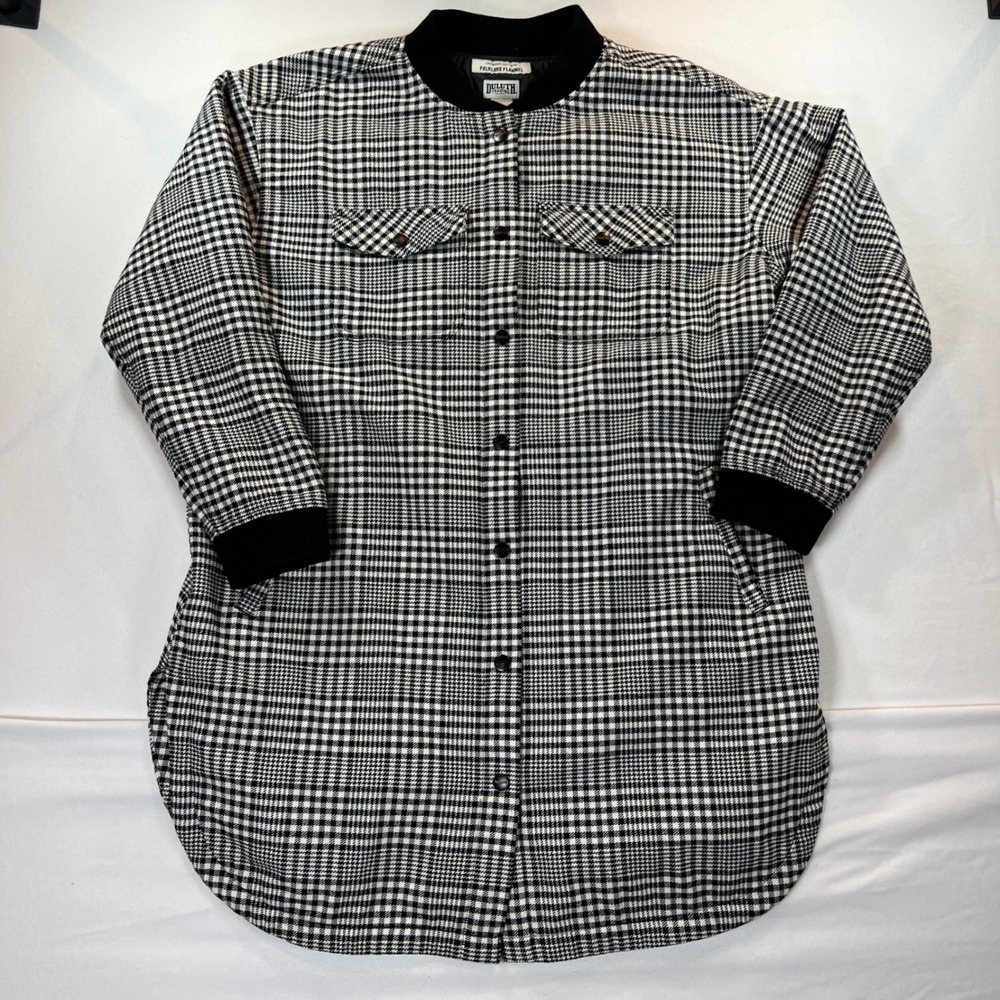 Duluth Trading Co Folklore Flannel Quilted Shirt Jacket Black White Check XL